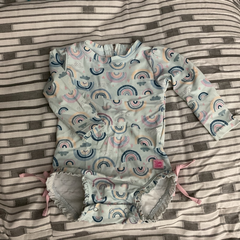 12- 18 month Ruffle Butt long sleeve one piece rainbow swimsuit